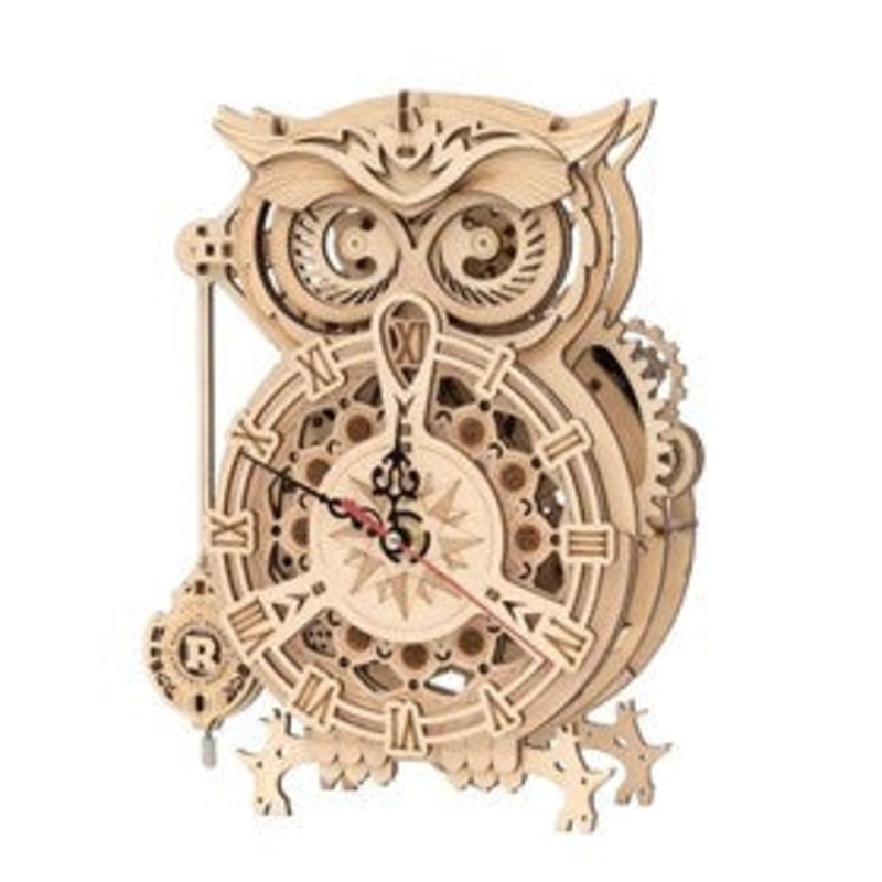 Robotime ROKR 3D DIY Wooden Puzzle Mechanical Gear Drive Pendulum Owl Clock
