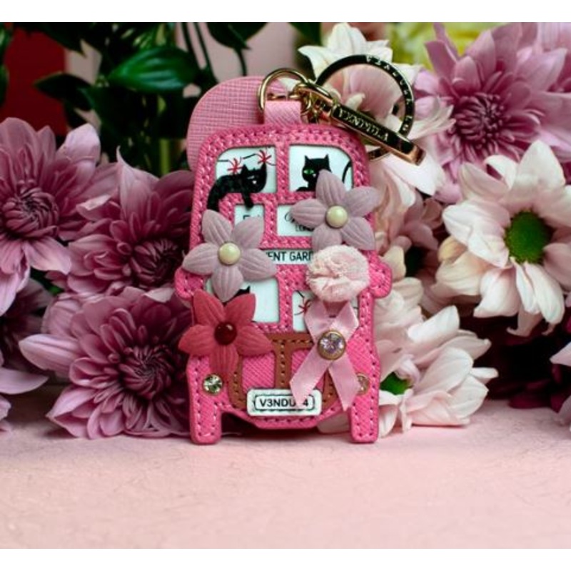 Vendula X Pink Ribbon Foundation - London Cats & Corgis Floral Pink Bus Key Charm