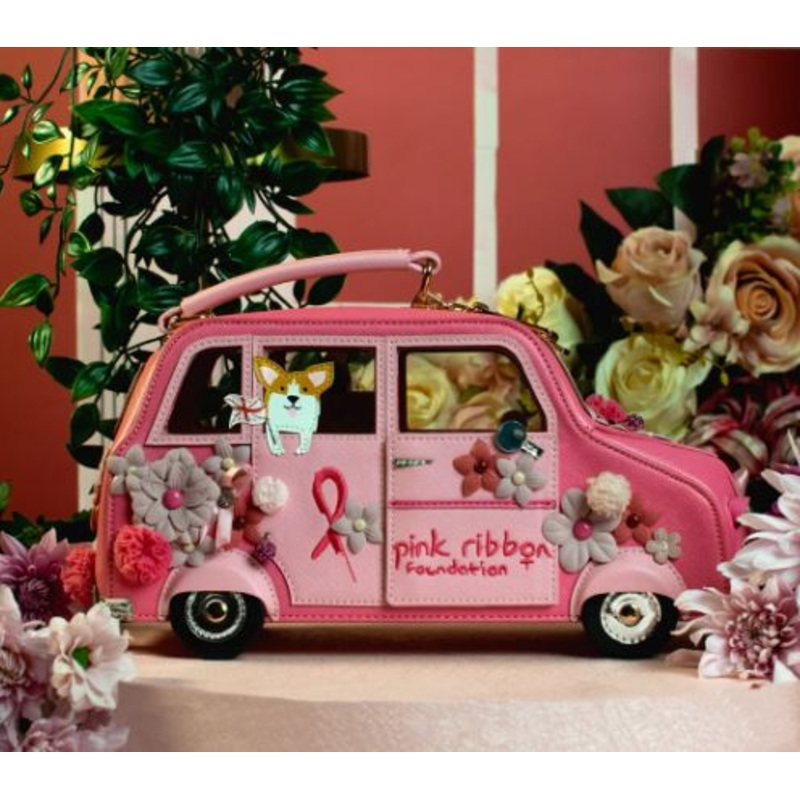 Vendula X Pink Ribbon Foundation - London Cats & Corgis Floral Pink Taxi