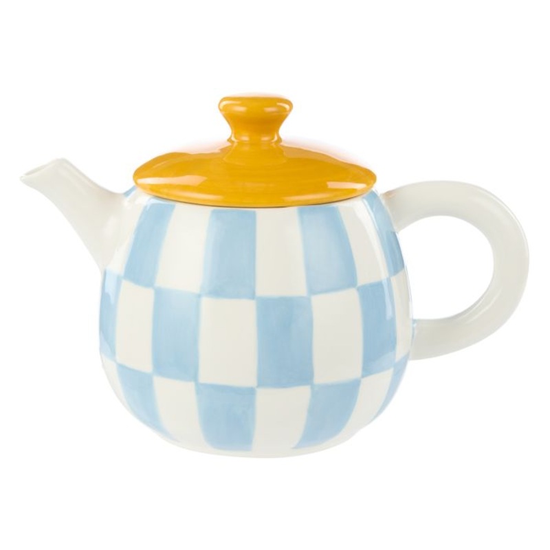 Emporium Check Teapot 700ml Blue & Orange