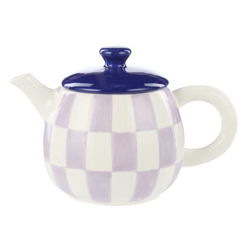 Emporium Check Teapot 700ml Lilac & Navy