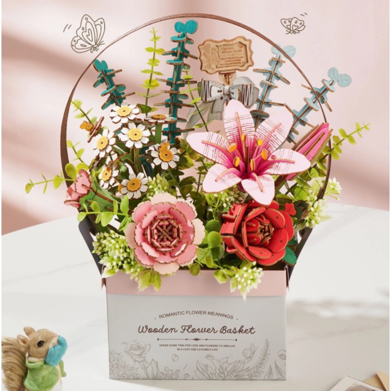 Robotime Rowood Wooden Flower Basket DIY 3D Puzzle TW03H