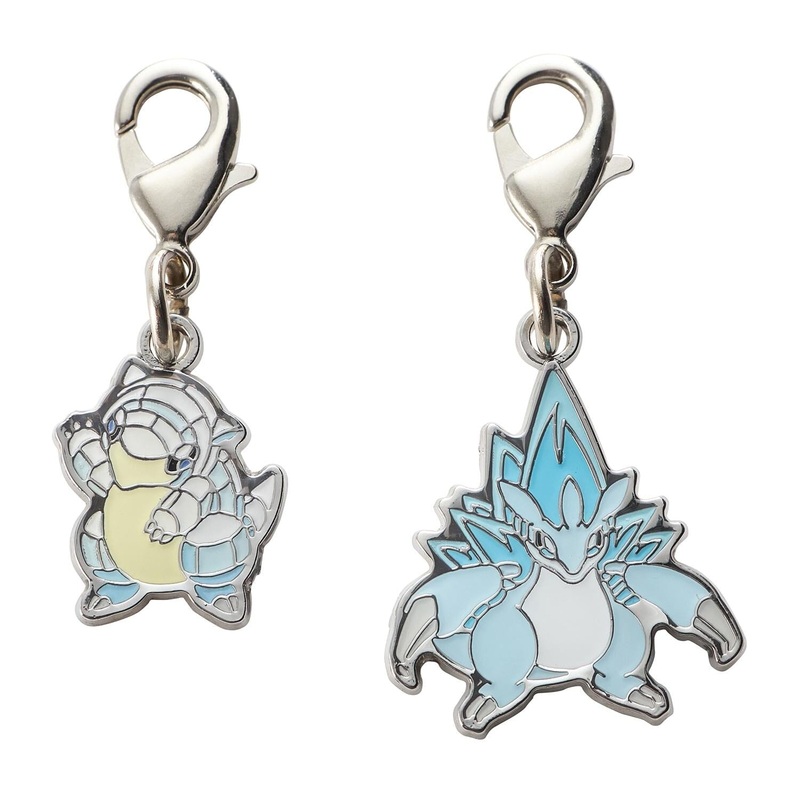 Alolan Sandshrew, Alolan Sandslash - National Pokdex Metal Charm Keychain #A027, #A028