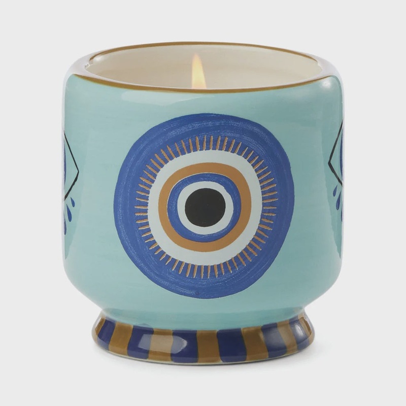 A Dopo 8 oz Handpainted "Eye" Ceramic Candle - Incense & Smoke
