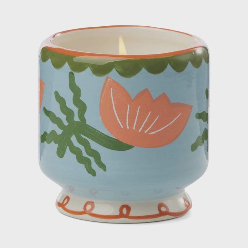 A Dopo 8 oz Handpainted "Flower" Ceramic Candle - Cactus Flower