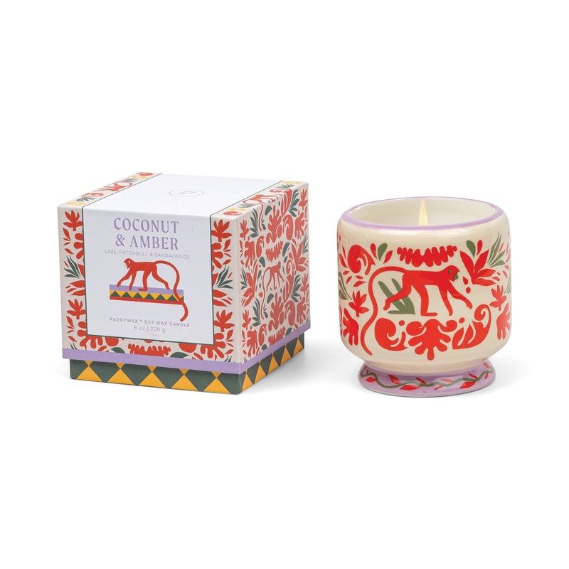 A Dopo 8 oz Handpainted "Jungle" Ceramic Candle - Coconut & Amber