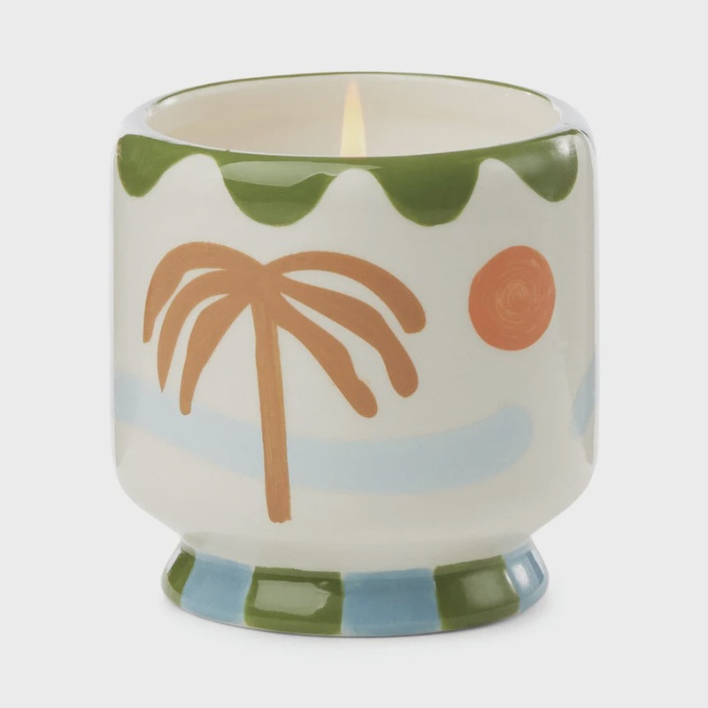 A Dopo 8 oz Handpainted "Palm Tree" Ceramic Candle - Lush Palms