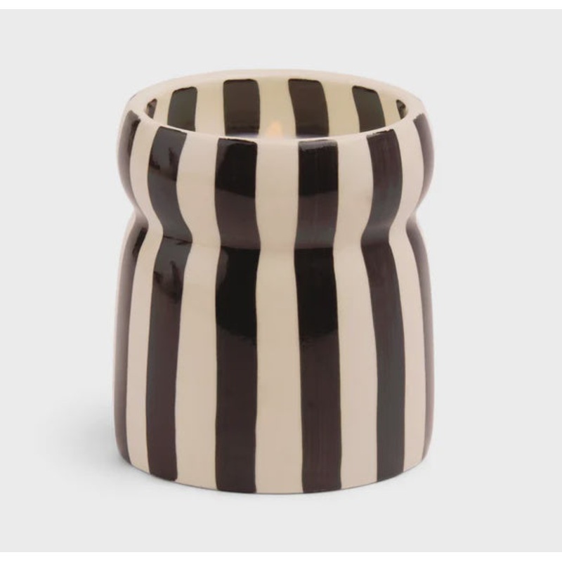 Cabana 6.5oz/184g Black Stripped Ceramic Candle - Lava Stone