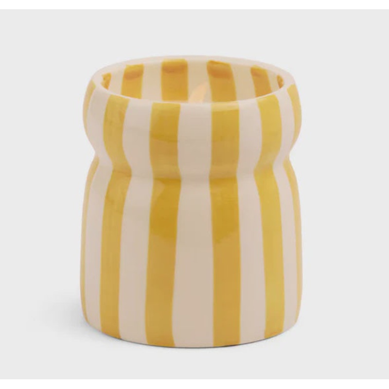 Cabana 6.5oz/184g Ochre Stripped Ceramic Candle - Gold Coast Boxed