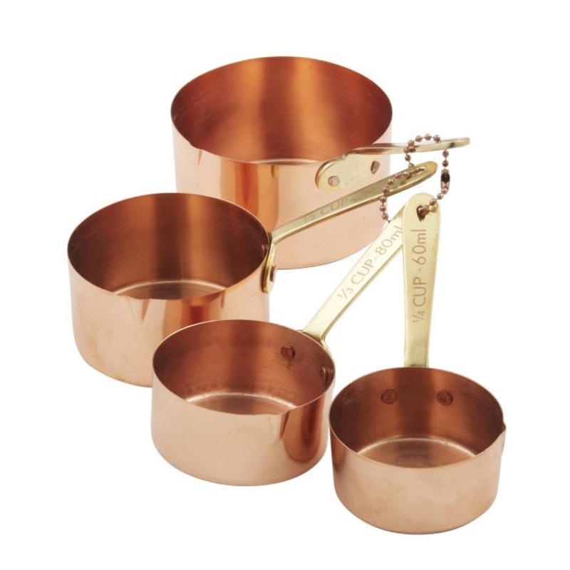 Copper Plated Measuring Cups With Brass Handles 4pcs Set
