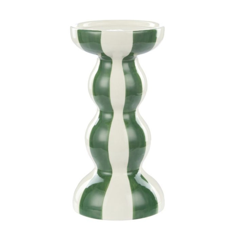 Lane Stripe Candle Holder Large Green & White