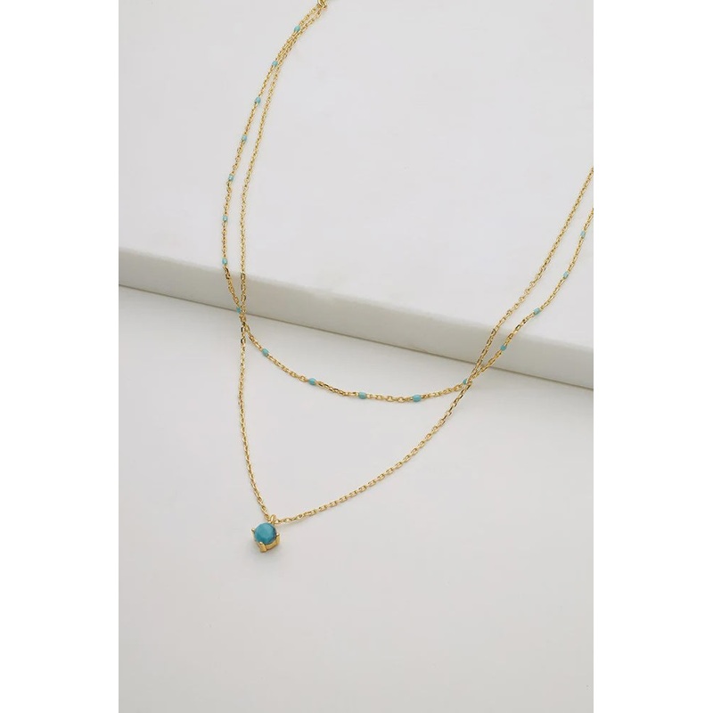 Layered Blue Mini Necklace - Gold (7101)