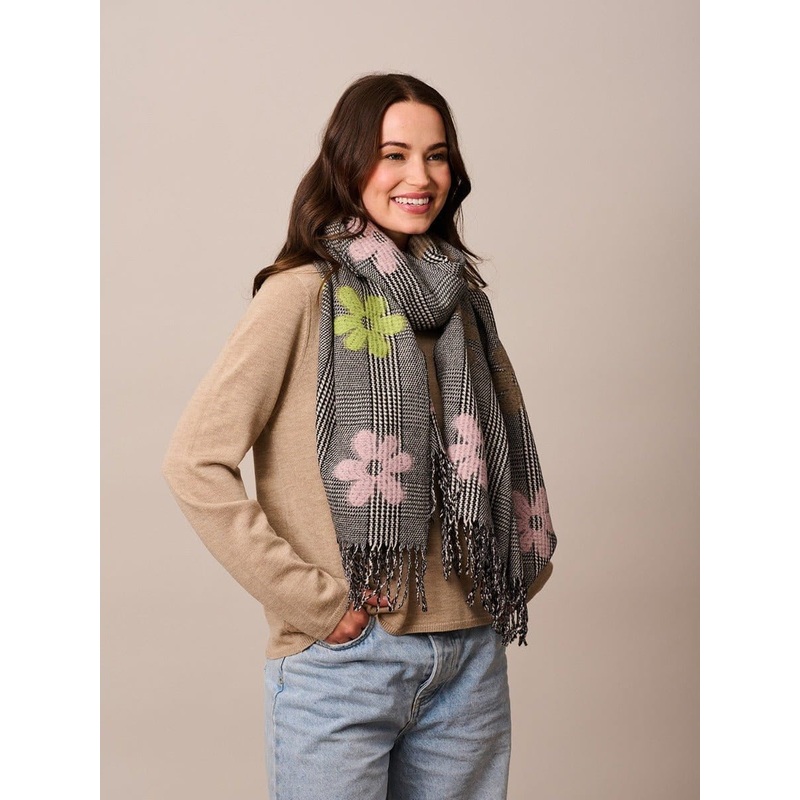 Black Check Pastel Daisy Pop Scarf