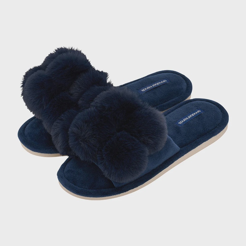 Pom Pom Slipper - Cosy Luxe - Navy