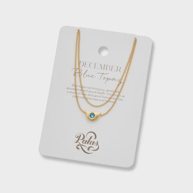 December blue topaz birthstone necklace 18k gold plated