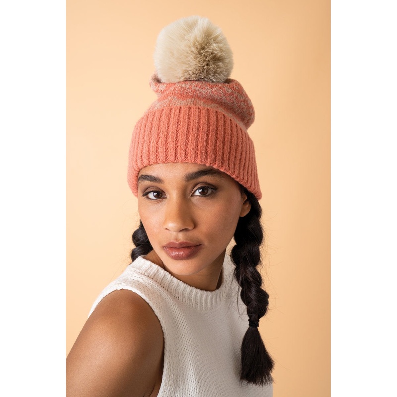 Thora Bobble Hat - Coral Taupe