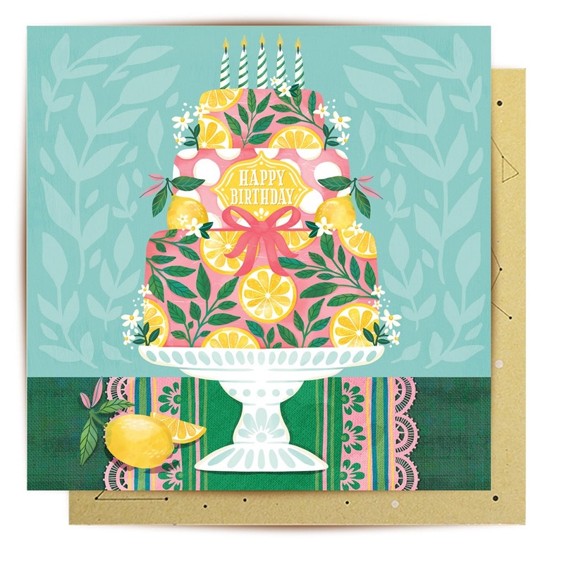 Greeting Card Lemon Birthday Cake