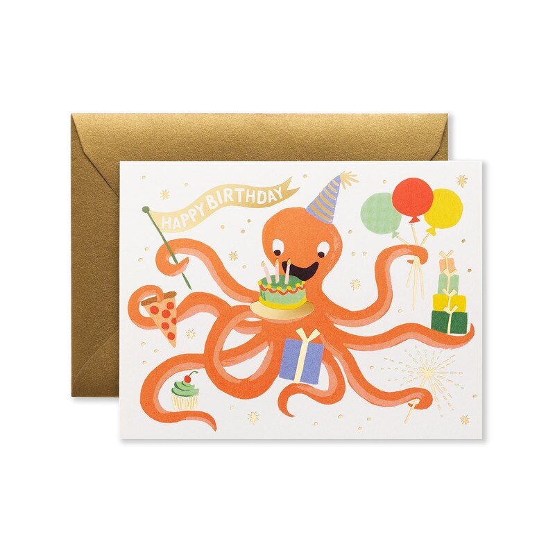 Rifle Paper Co - Single Card - Octopus Birthday