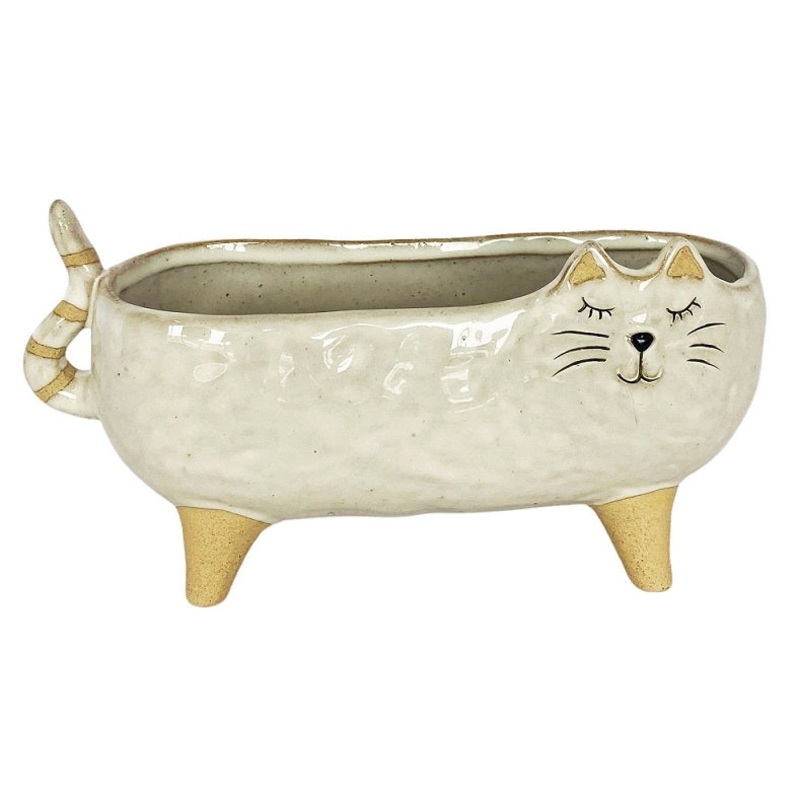 Urban products CAT PLANTER WHITE LG 22X11CM