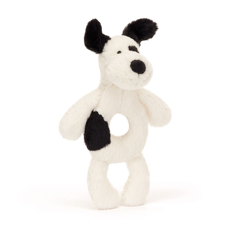 Jellycat Ring Rattle Bashful Black & Cream Puppy 18cm