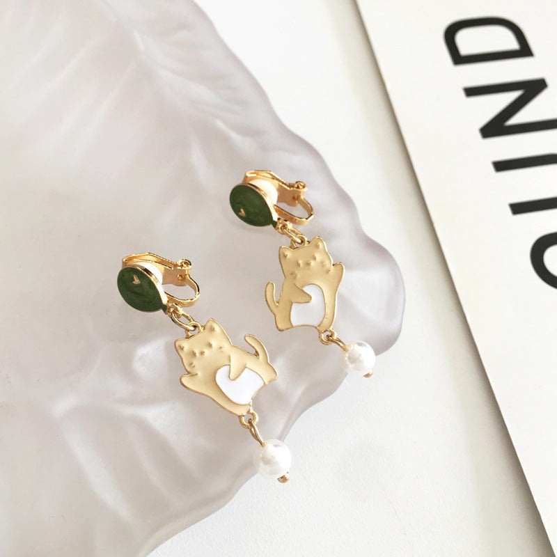 Luninana Clip-on Earrings -  Jade Dancing Kitten YBY068