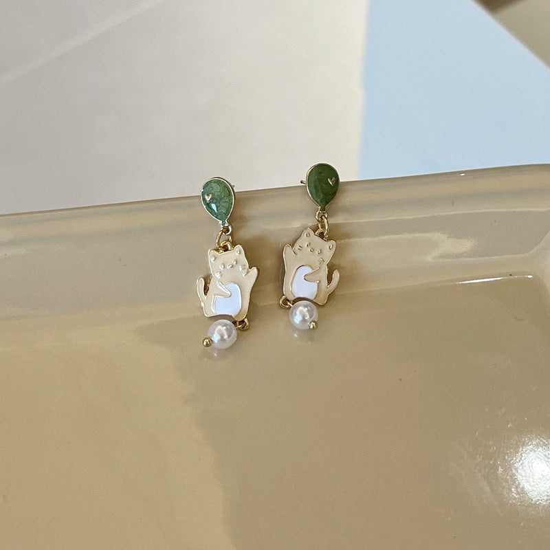 Luninana Earrings - Jade Dancing Kitten YBY067
