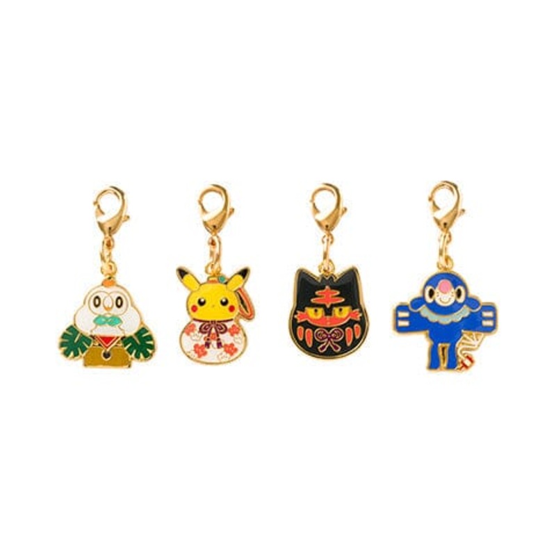 Pikachu, Rowlet, Litten, Popplio New Year Metal Charm Keychain Set