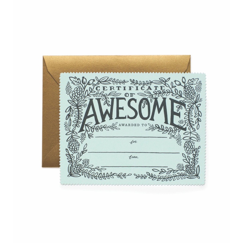 Rifle Paper Co - Single Card - Certificate of Awesome