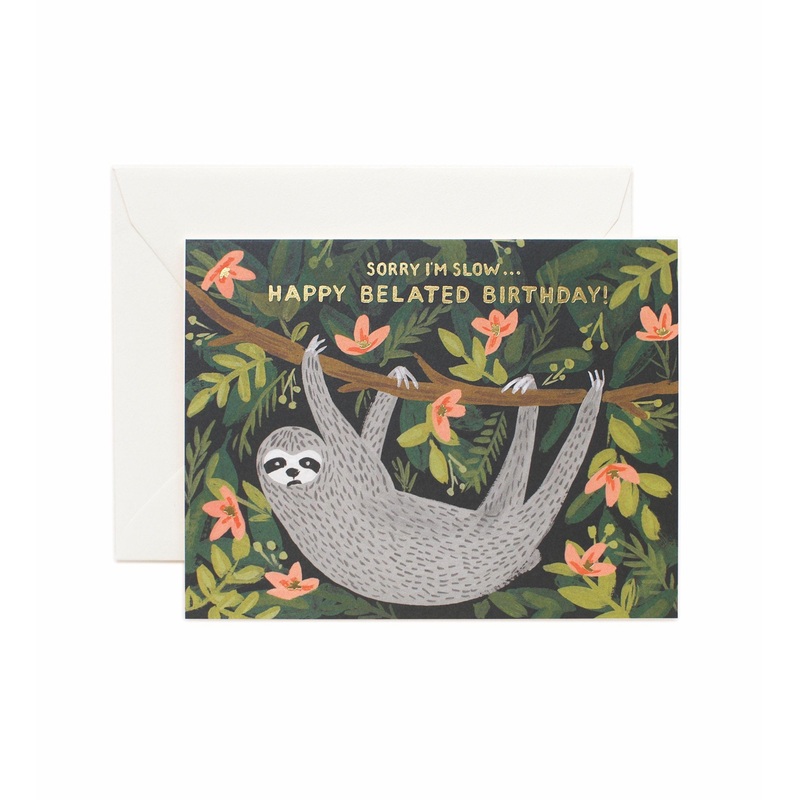 Rifle Paper Co - Single Card - Sloth Belated Birthday