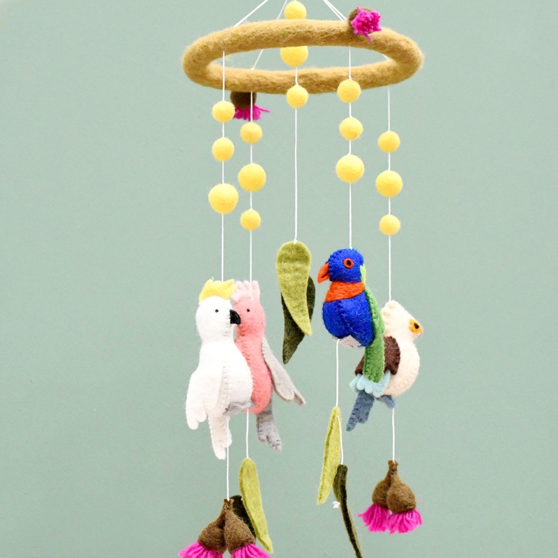 Tara Treasures - Baby Cot Mobile - Australian Birds - Cockatoo, Lorikeet, Galah and Kookaburra