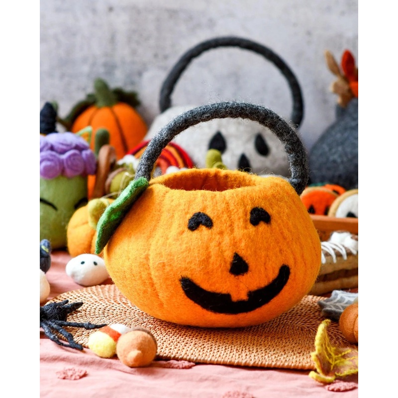Tara Treasures - Felt Jack O'Lantern Pumpkin Bag