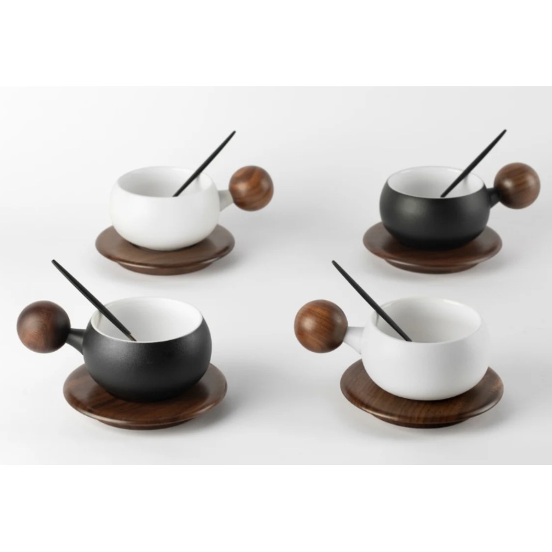 O2H Tea Artisan Wooden Tea Cup Duo - Black Set