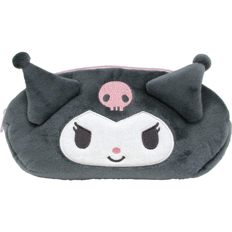 T'S Factory Sanrio Kuromi Plush Face Pen Pouch Japan H9.7Xw19Xd5Cm