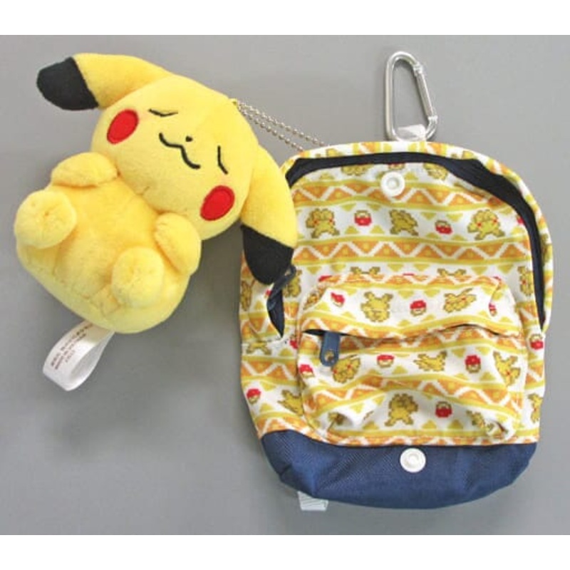 Pikachu cute sleeping face & backpack-shaped pouch Mascot Plush Keychain (From the New Year Pika-Pika Bag 2018)