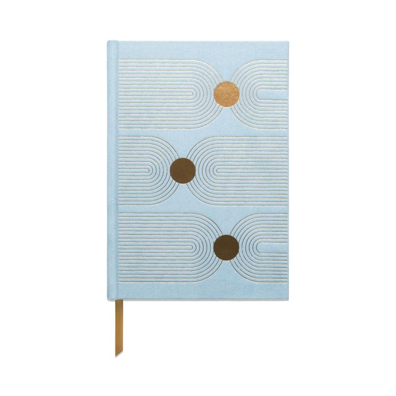 Hard Cover Suede Cloth Journal With Pocket -  Arch Dot Blue