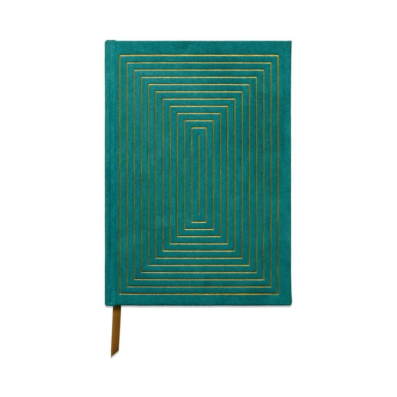 Hard Cover Suede Cloth Journal With Pocket -  Linear Boxes Green