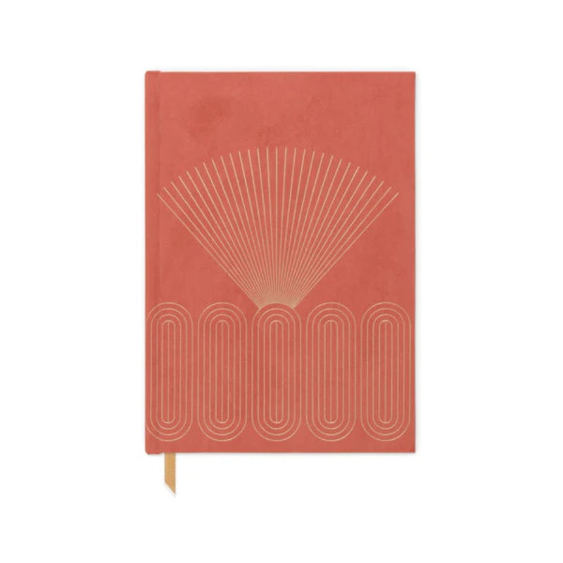 Hard Cover Suede Cloth Journal with Pocket - Terracotta Radiant Rays