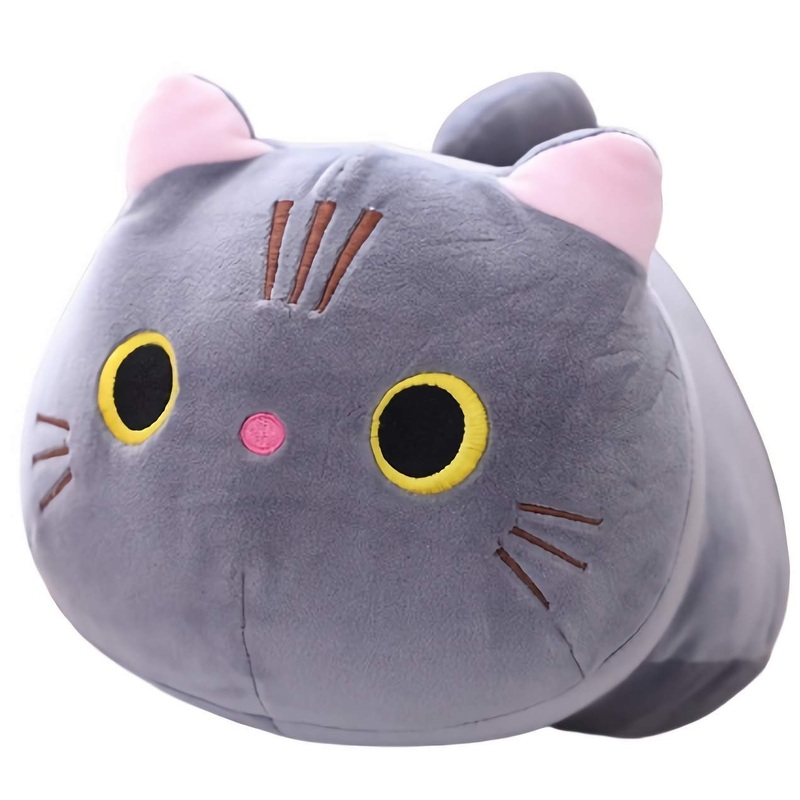 Cat Town Cute Dakimakura Fluffy Mochi Plush Cat Cushion Grey Kitten Plush Toys