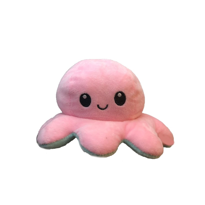 Slinx Octopus Plush Toy Angry Face And Laughing Face (Green x Pink) 20cm - Japan Reversible Gift