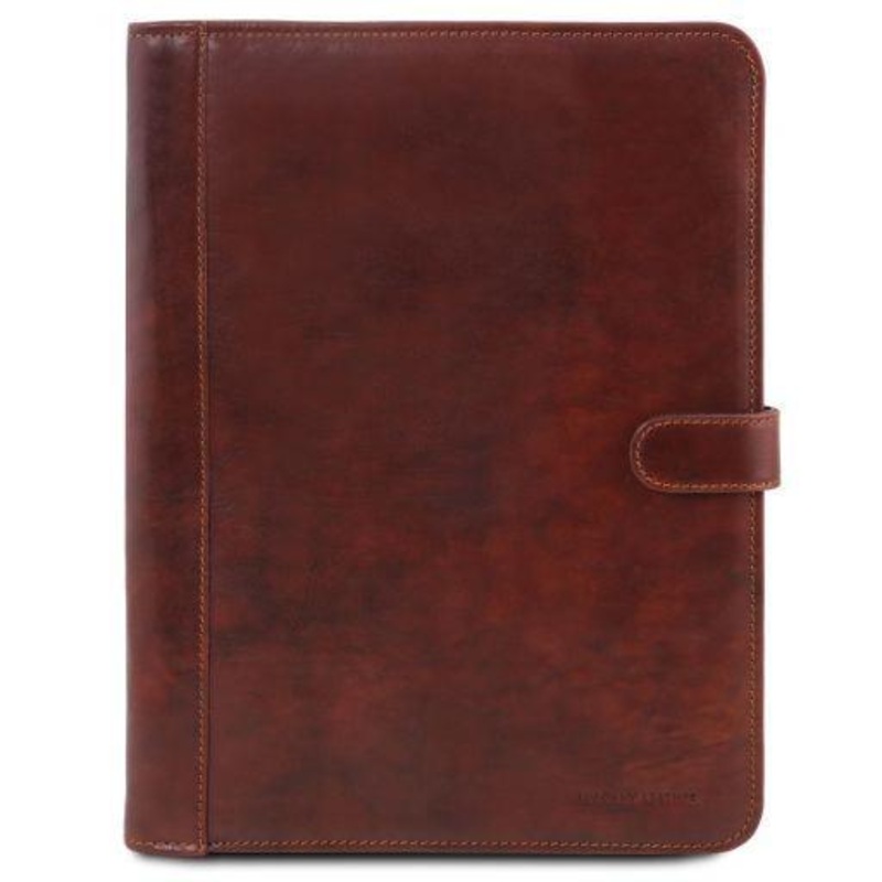 Adriano Leather document case with button closure - Brown