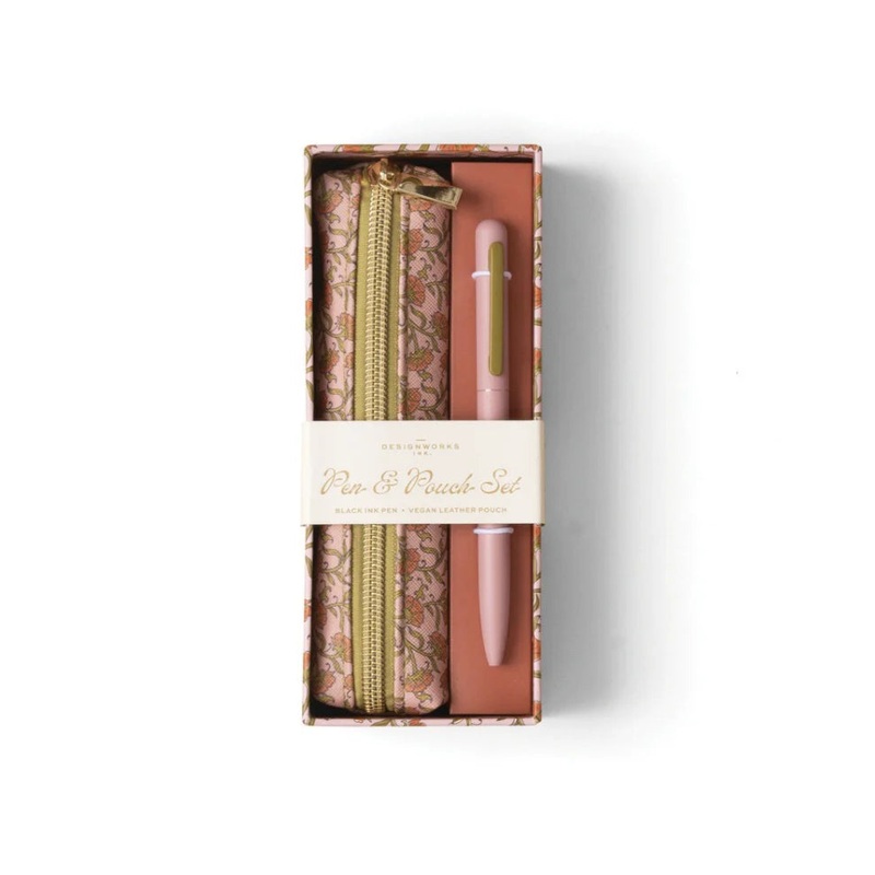 Pen & Pouch Set - Pink Vintage Floral
