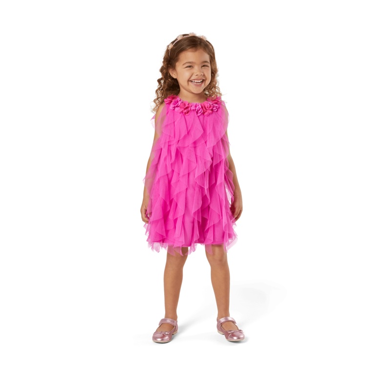 Party-Pink Birthday Dress for Little Girls (Bitty Baby)