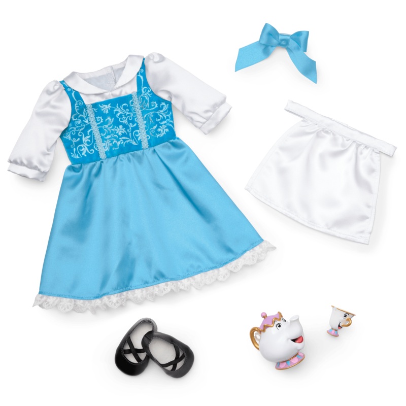 American Girl Disney Princess Belle Blue Dress, Mrs. Potts, Chip & Accessories for 18-inch Dolls