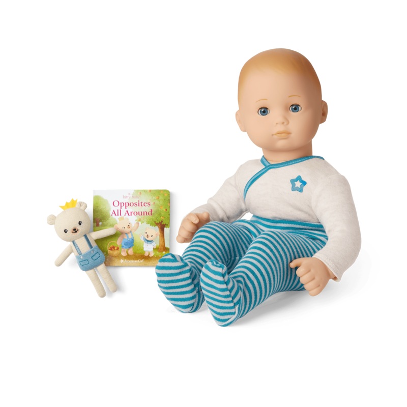 Bitty Baby Doll #3 in Soft Blue + Bear Friend & Board Book