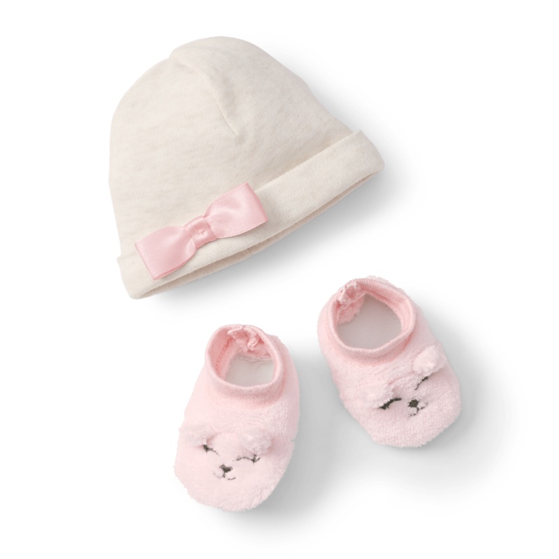 Pink Bow Beanie & Booties for Bitty Baby Dolls