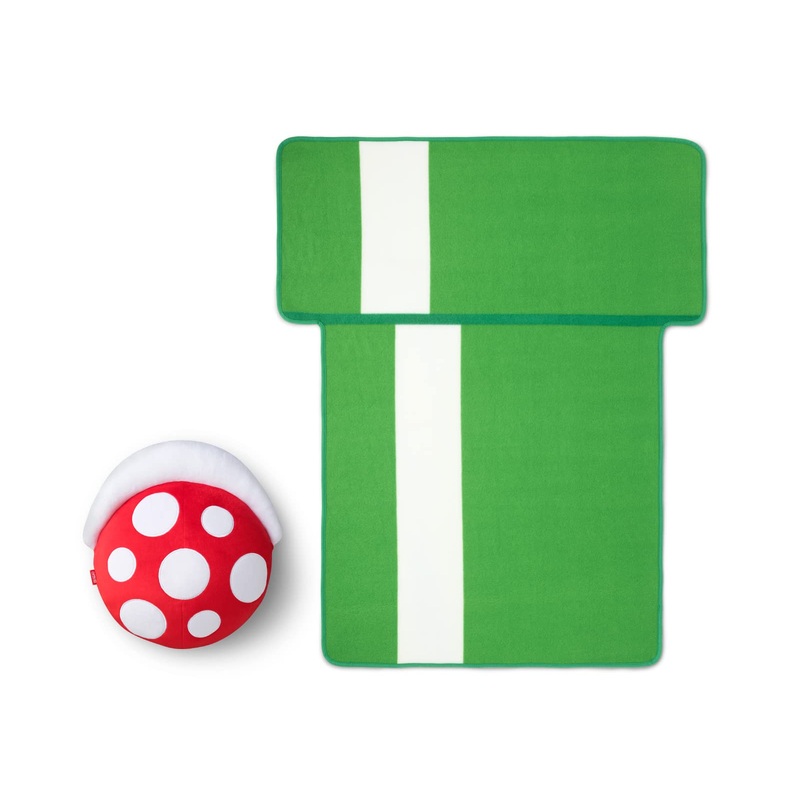 NINTENDO Super Mario Home & Party Cushion & Mini Blanket Piranha Plant/Earthen Pipe
