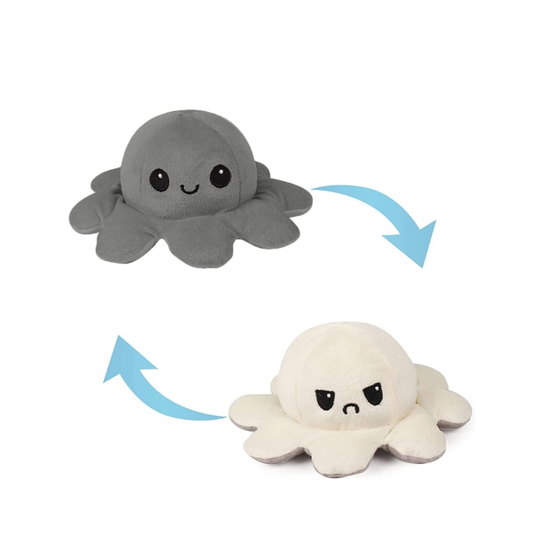 Slinx Octopus Plush Toy Angry Face And Laughing Face (Gray x Beige) 20cm Japan Reversible Gift