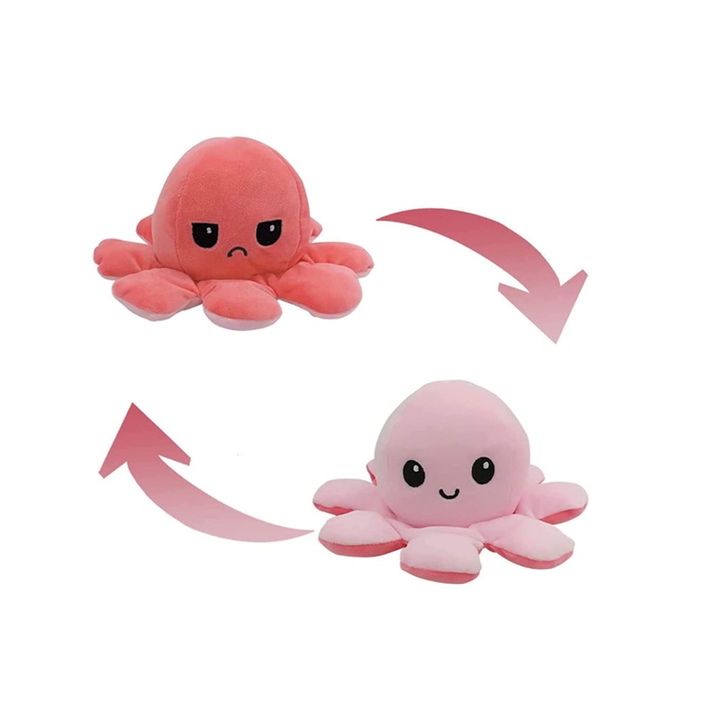 Slinx Octopus Plush Toy Angry Face And Laughing Face (Pink x Red) 20cm Japan Reversible Gift