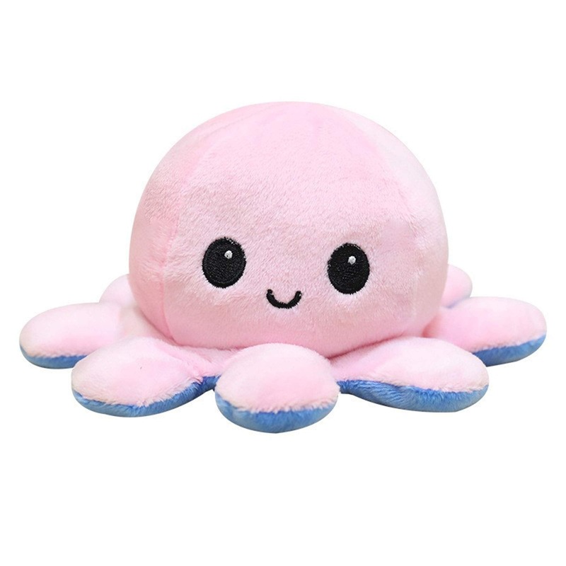 Slinx Octopus Plush Toy Angry Face And Laughing Face (Pink x Sky Blue) 20cm Japan Reversible Gift