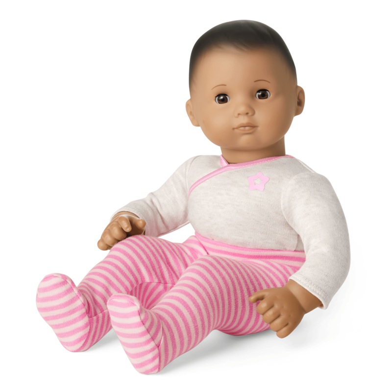 Bitty Baby Doll #5 with dark brown hair in Pretty Pink